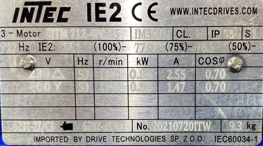 silnik elektryczny 0,55kW 1390obr. 3fazowy IE2 - zdjęcie 2