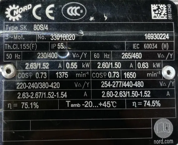 Silnik elektryczny 0,55kW 1375obr. 3fazowy NORD - zdjęcie 2