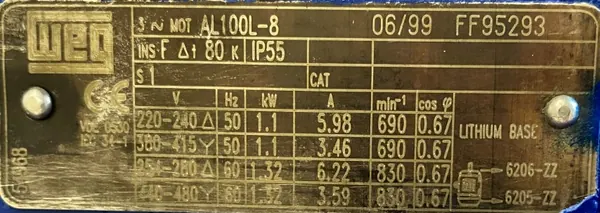 Silnik elektryczny 1,1kW 690obr. 3fazowy WEG - zdjęcie 2
