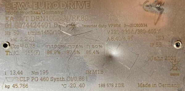Motoreduktor / przekładnia 2,2kW 108obr. SEW - zdjęcie 2