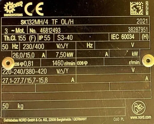 Motoreduktor / przekładnia 7,5kW 42obr. OBCE CHŁODZENIE NORD - zdjęcie 2