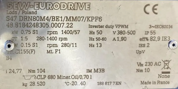 Motoreduktor / przekładnia 0,15-0,75kW 11-57obr. 3fazowy HAMULEC SEW - zdjęcie 2