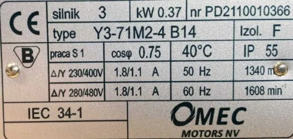 Motoreduktor / przekładnia 0,37kW 179obr. 3fazowy - zdjęcie 2