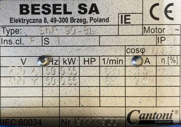 Silnik elektryczny 0,55kW 680obr. 3fazowy BESEL - zdjęcie 2