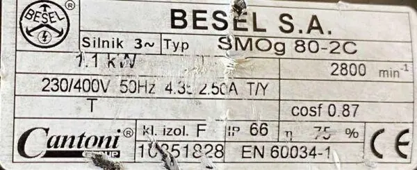 Silnik elektryczny SMOg 80-2C 1,1kW 2800obr. 3fazowy BESEL - zdjęcie 3
