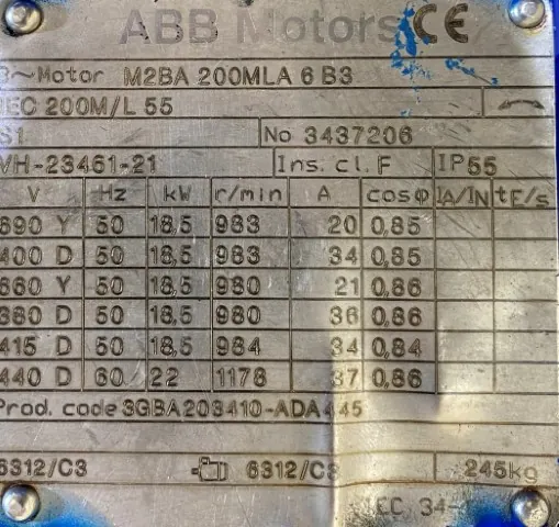 Silnik elektryczny 18,5kW 983obr. 3fazowy ABB - zdjęcie 2