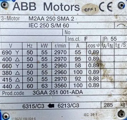 Silnik elektryczny 55kW 2970obr. 3fazowy ABB - zdjęcie 2