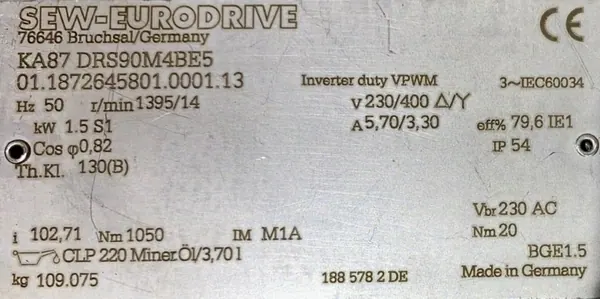 Motoreduktor / przekładnia 1,5kW 14obr. HAMULEC SEW - zdjęcie 2