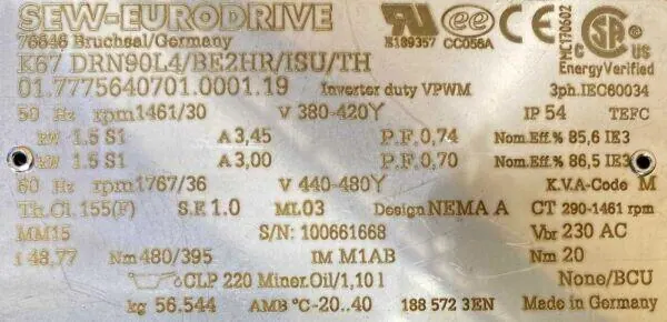Motoreduktor / przekładnia 1,5kW 30obr. HAMULEC SEW - zdjęcie 2