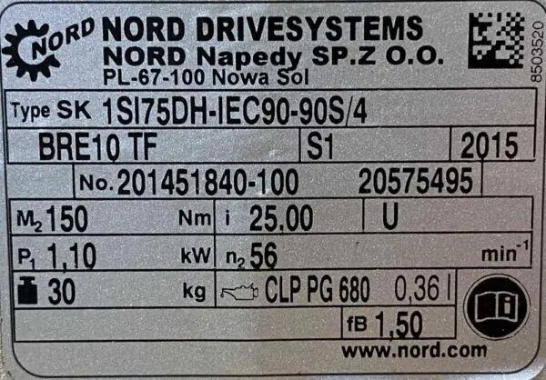 Motoreduktor / przekładnia 1,1kW 56obr. 3fazowy HAMULEC NORD - zdjęcie 4