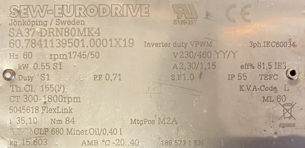 Motoreduktor / przekładnia 0,55kW 40obr. 3fazowy SEW - zdjęcie 2