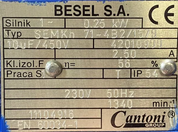 Silnik elektryczny 0,25kW 1340obr. 1fazowy 230V BESEL - zdjęcie 2