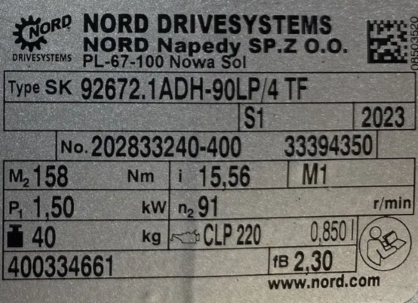 Motoreduktor / przekładnia 1,5kW 91obr. NORD - zdjęcie 3