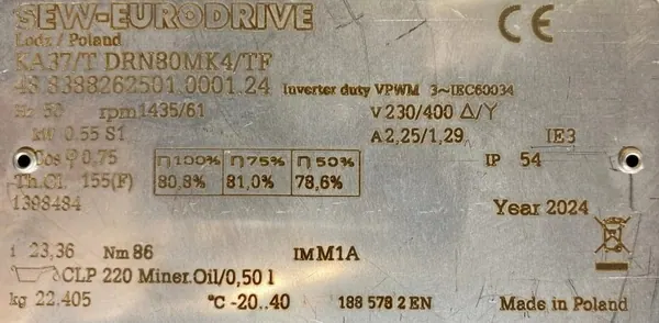 Motoreduktor / przekładnia 0,55kW 61obr. 3fazowy SEW - zdjęcie 2