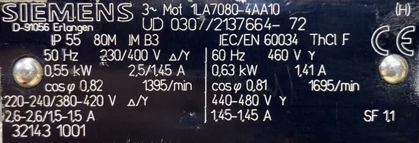 Silnik elektryczny 0,55kW 1395obr. 3fazowy SIEMENS - zdjęcie 2
