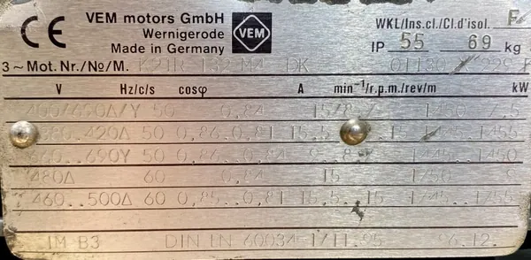 Silnik elektryczny 7,5kW 1455obr. 3fazowy VEM - zdjęcie 2