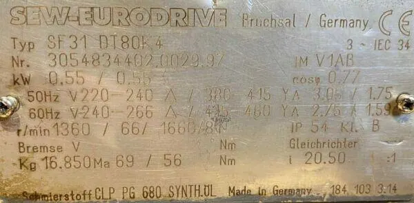 Motoreduktor / przekładnia 0,55kW 66obr. 3fazowy HAMUEC SEW - zdjęcie 2
