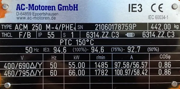 Silnik elektryczny 55kW 1485obr. 3fazowy IE3 - zdjęcie 2