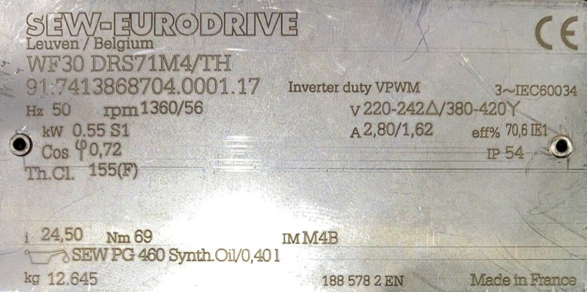 motoreduktor / przekładnia 0,55kW 56obr. 3fazowy SEW - zdjęcie 2