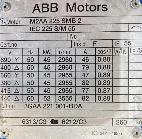 Silnik elektryczny 45kW 2960obr. 3fazowy ABB - zdjęcie 2