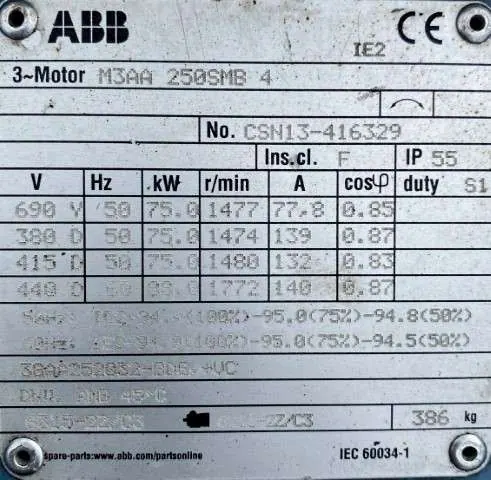 Silnik elektryczny 75kW 1480obr. 3fazowy ABB IE2 B35 - zdjęcie 2
