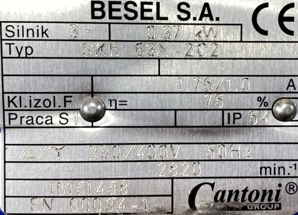 Silnik elektryczny 0,37kW 2820obr. 3fazowy BESEL - zdjęcie 2
