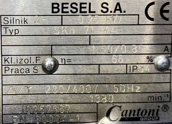 Silnik elektryczny 0,25kW 1380obr. 3fazowy HAMULEC BESEL - zdjęcie 2