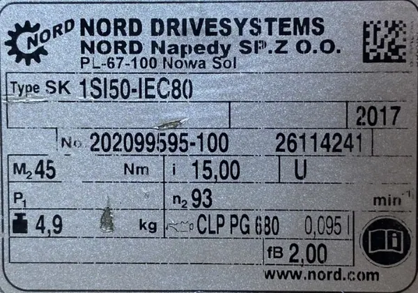Motoreduktor / przekładnia 0,55kW 93obr. 3fazowy NORD - zdjęcie 4