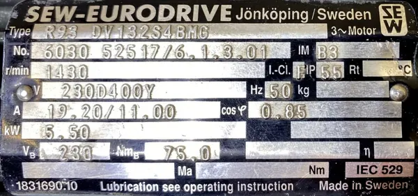 Motoreduktor / przekładnia 5,5kW 25obr. HAMULEC SEW - zdjęcie 2