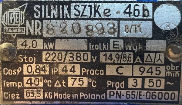 Silnik elektryczny 4kW 945obr. 3fazowy Tamel SZJe 46b - zdjęcie 2