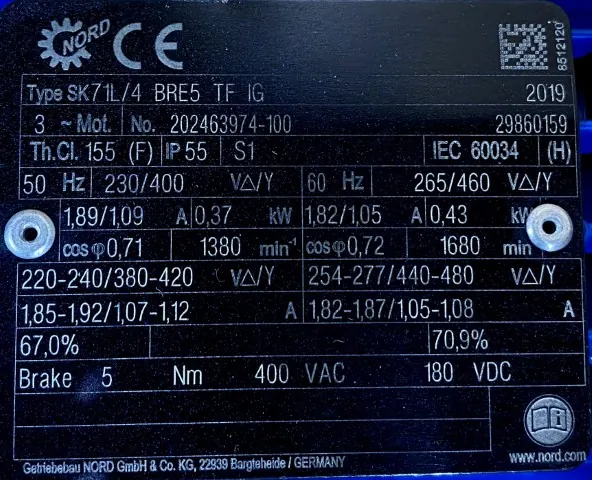Motoreduktor / przekładnia 0,37kW 16obr. 3fazowy HAMULEC NORD - zdjęcie 2