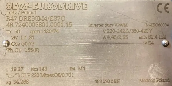 Motoreduktor / przekładnia 1,1kW 74obr. 3fazowy SEW - zdjęcie 2