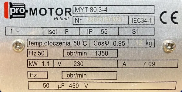 Silnik elektryczny 1,1kW 1350obr. 1fazowy 230V - zdjęcie 2