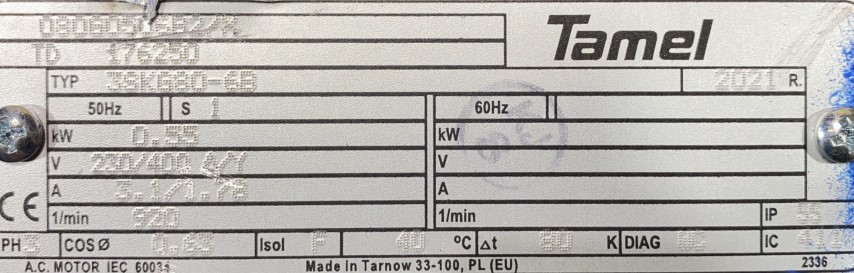 silnik elektryczny 0,55kW 920obr. 3fazowy Tamel - zdjęcie 2