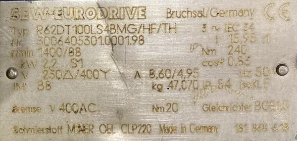 Motoreduktor / przekładnia 2,2kW 88obr. HAMULEC SEW - zdjęcie 2