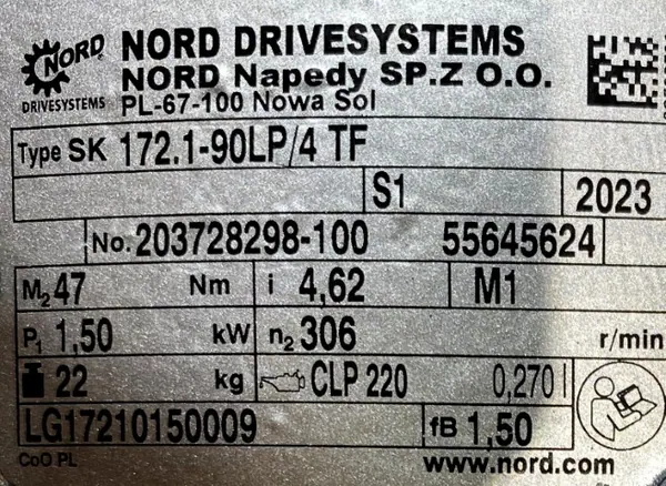 Motoreduktor / przekładnia 1,5kW 306obr. NORD - zdjęcie 3