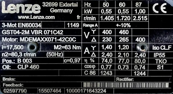 Motoreduktor / przekładnia 0,55kW 80,3obr. 3fazowy Lenze - zdjęcie 2