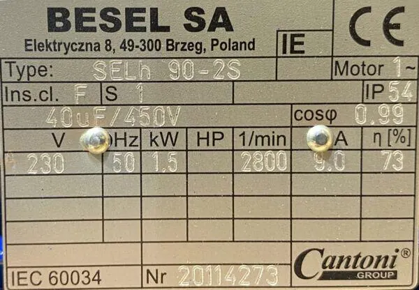 Silnik elektryczny 1,5kW 2800obr. 1fazowy 230V BESEL - zdjęcie 2