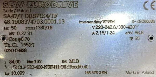 Motoreduktor / przekładnia 0,37kW 16obr. 3fazowy SEW - zdjęcie 2