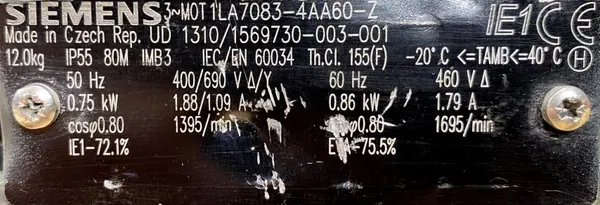 Silnik elektryczny 0,75kW 1395obr. 3fazowy HAMULEC SIEMENS - zdjęcie 2