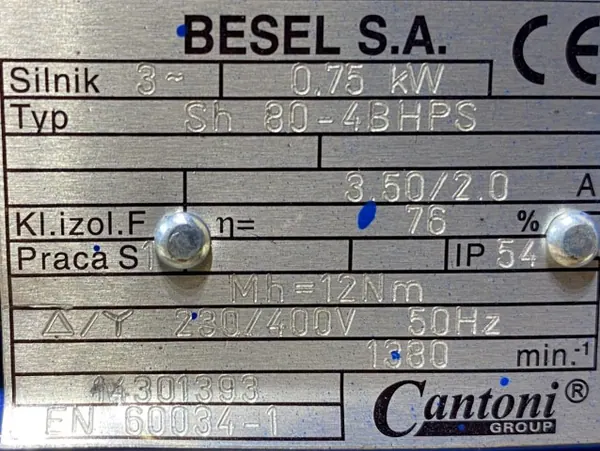 Silnik elektryczny 0,75kW 1380obr. 3fazowy HAMULEC BESEL - zdjęcie 2