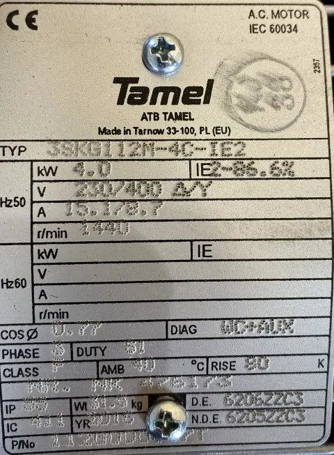Silnik elektryczny 4kW 1440obr. 3fazowy Tamel IE2 - zdjęcie 2