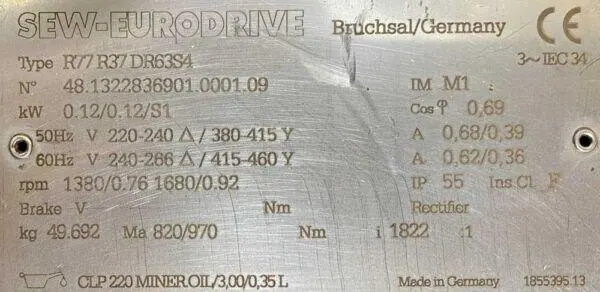 Motoreduktor / przekładnia 0,12kW 0,76obr. 3fazowy SEW - zdjęcie 2