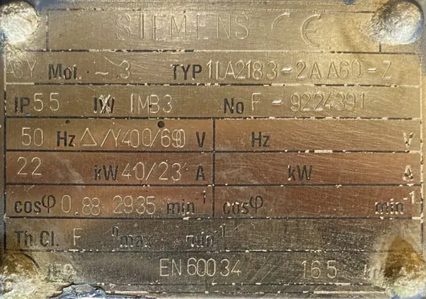 Silnik elektryczny 22kW 2935obr. 3fazowy SIEMENS - zdjęcie 2