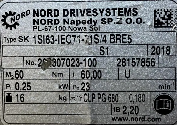 Motoreduktor / przekładnia 0,25kW 23obr. 3fazowy NORD - zdjęcie 4