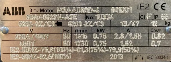 Silnik elektryczny 0,75kW 1415obr. 3fazowy ABB IE2 - zdjęcie 2