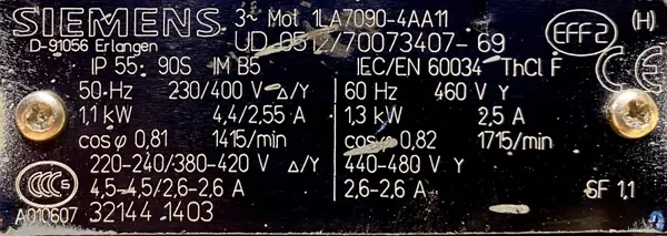 Silnik elektryczny 1,1kW 1415obr. 3fazowy SIEMENS - zdjęcie 2