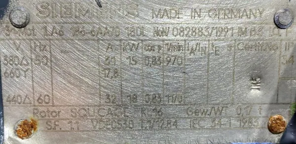 Silnik elektryczny 15kW 970obr. 3fazowy SIEMENS - zdjęcie 2