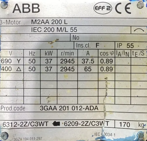 Silnik elektryczny 37kW 2945obr. 3fazowy ABB - zdjęcie 2