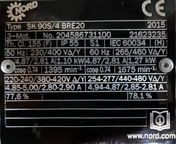 Silnik elektryczny 1,1kW 1395obr. 3fazowy NORD - zdjęcie 2